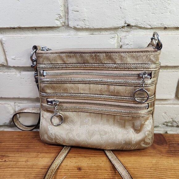 Rare Coach Poppy Story Patch Glam Gold Crossbody Bag Purse - Picture 1 of 10